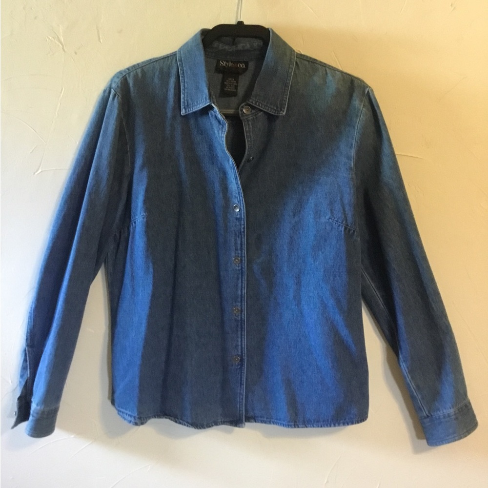 Style & Co. Blue Cotton Denim Button Front Jean Shirt Jacket